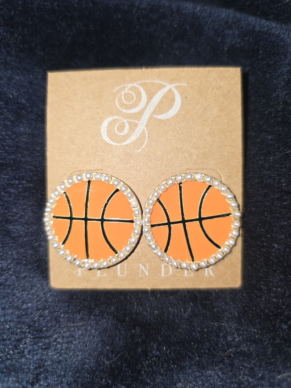 Plunder Orange Basketball Pearl-Edged Stud Earrings